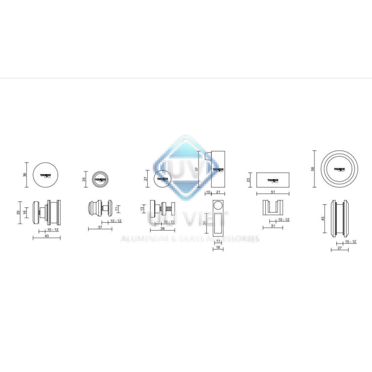 BỘ BÁNH XE KẸP KÍNH LÙA PHÒNG TẮM VICKINI